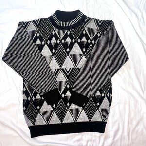 Vintage BIG Black N Silver Crewneck Sweater By Fortune Knits Inc -USA -  Small?